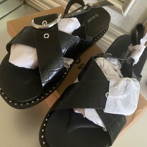 Black Animal Print Crossed Strap Sandals - READ DESCRIPTION